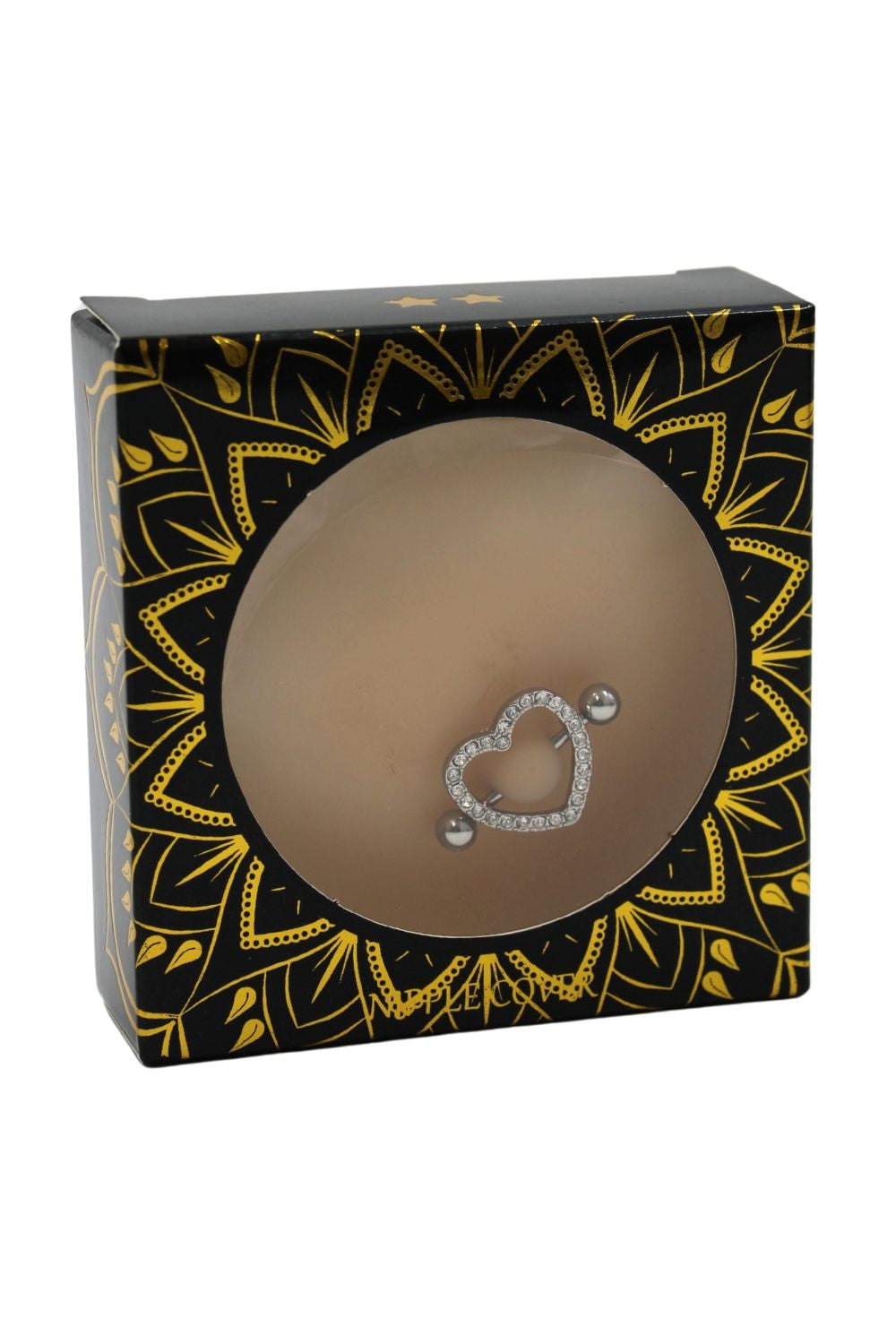 Paire de cache-tétons piercing barre coeur faux diamant peau claire · Be Lily Accessories · vue 3