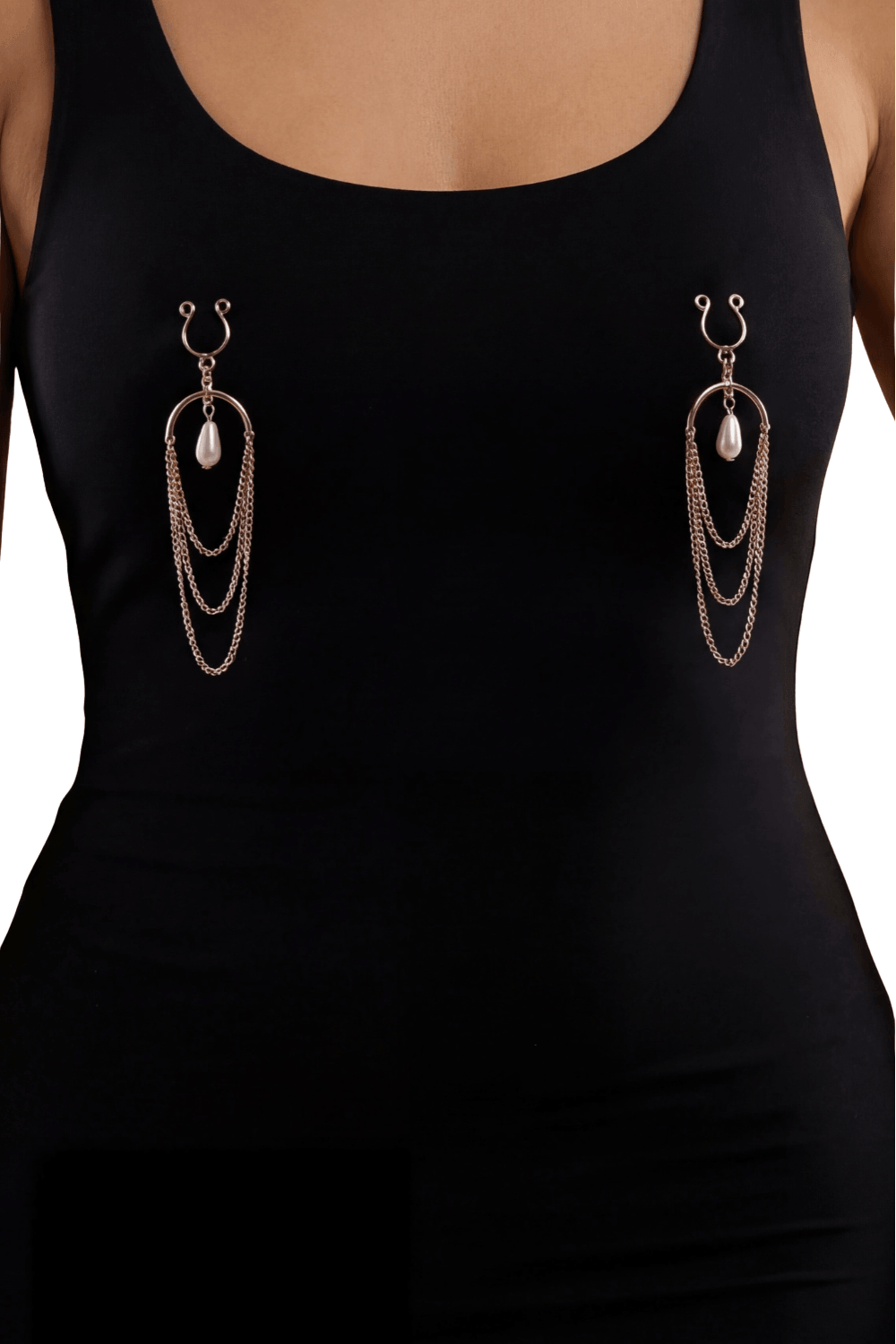 Bijou de seins pinces tétons 3 chaînettes et perle rose doré Be Lily