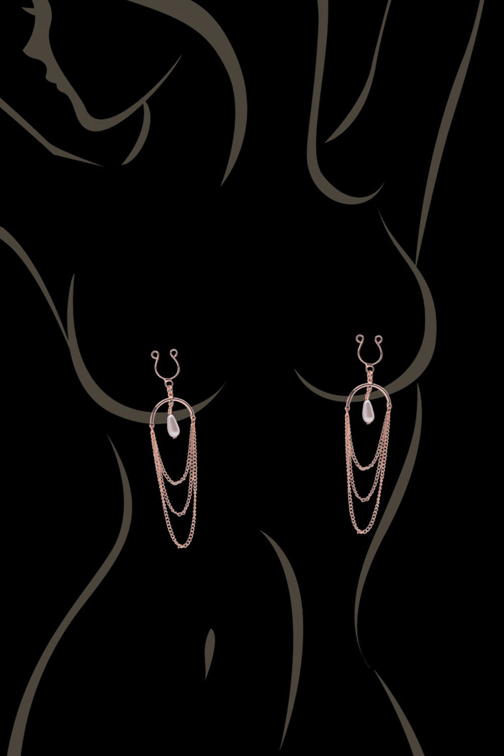 Bijou de seins pinces tétons 3 chaînettes et perle rose doré Be Lily