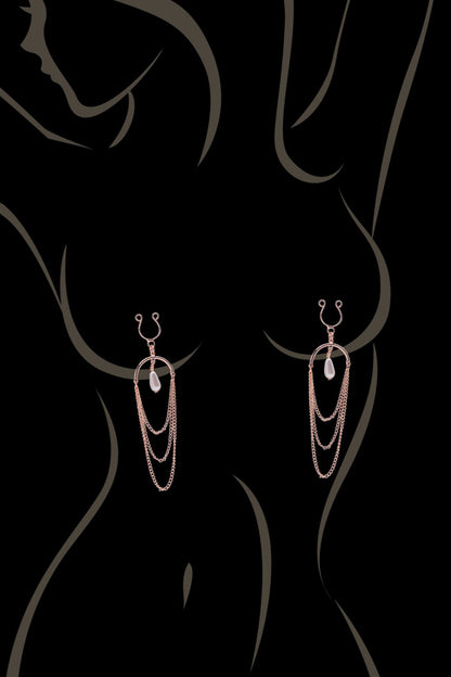 Bijou de seins pinces tétons 3 chaînettes et perle rose doré Be Lily