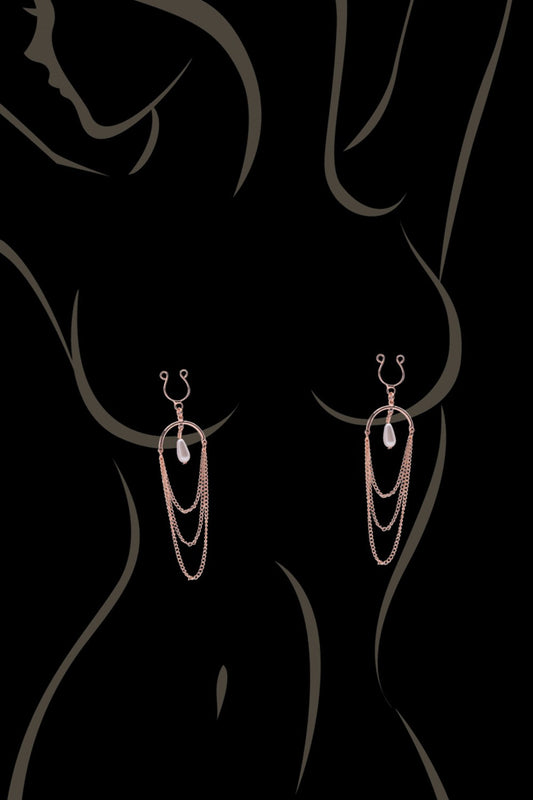 Bijou de seins pinces tétons 3 chaînettes et perle rose doré Be Lily