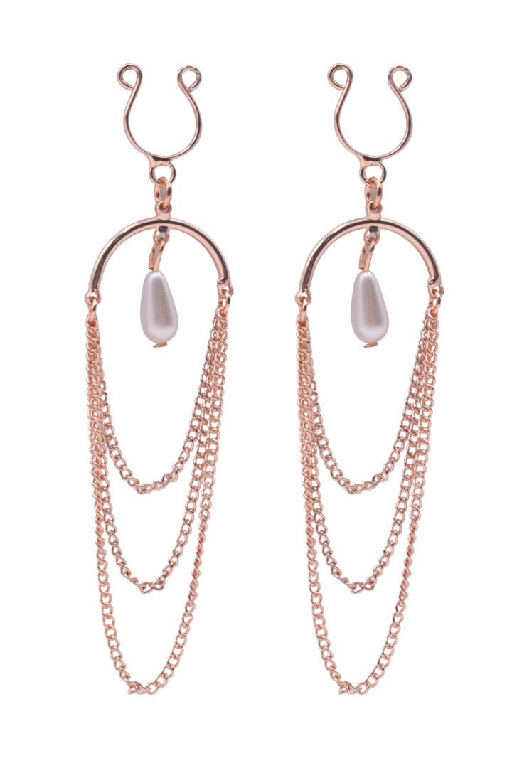 Bijou de seins pinces tétons 3 chaînettes et perle rose doré Be Lily
