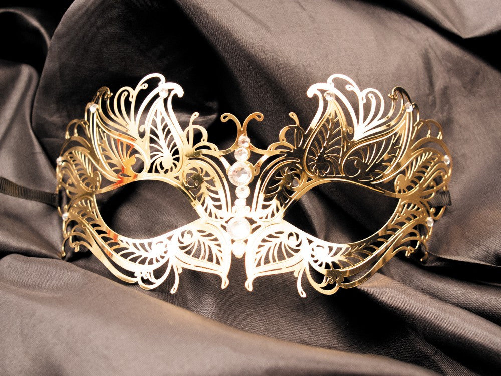 Masque vénitien rigide à strass Greta doré Be Lily