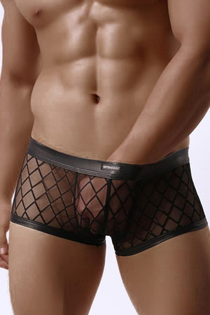 Boxer homme maille transparente quadrillée noir Paris Hollywood
