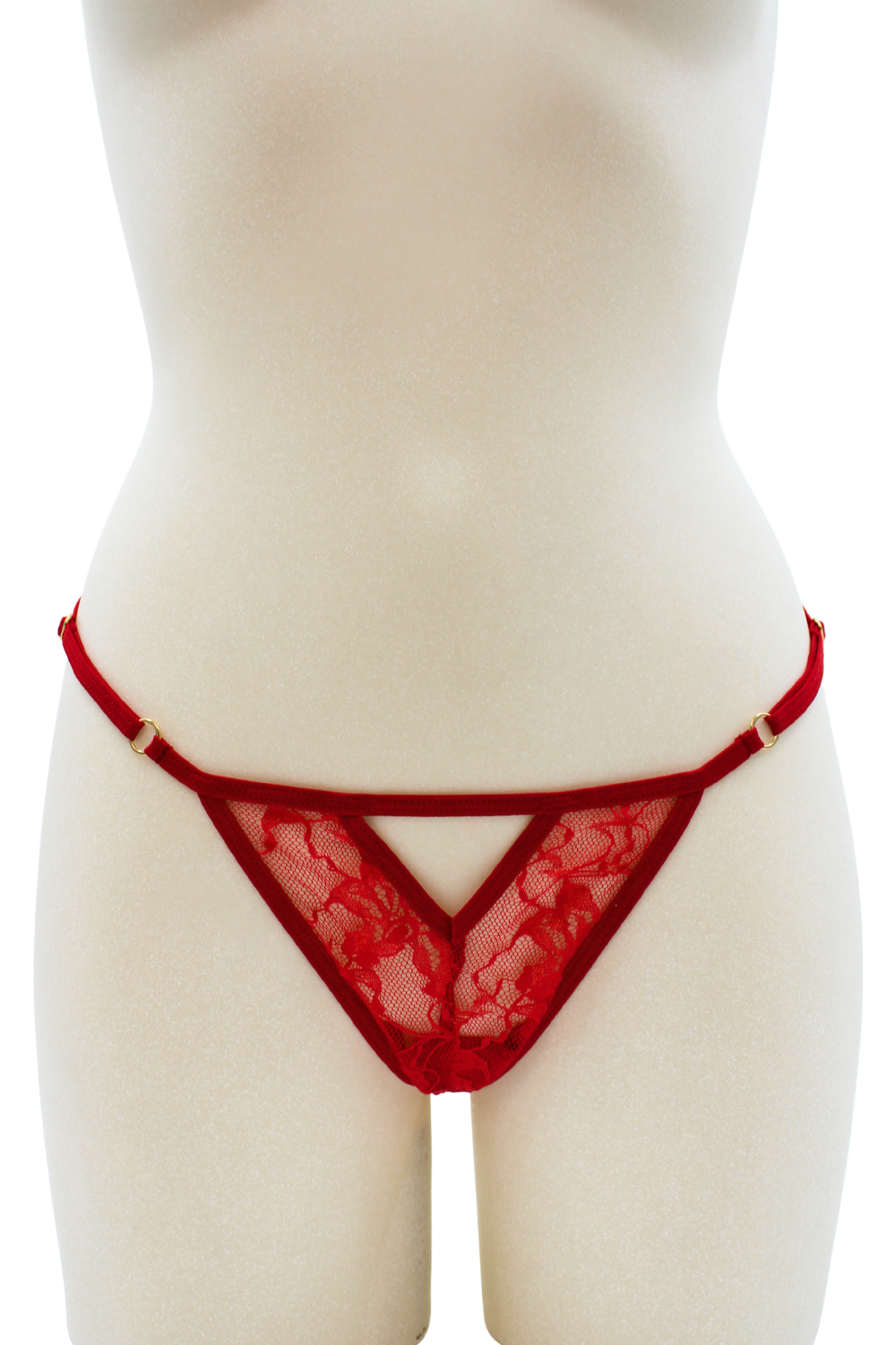 String rouge avec bijou perle strass dorés · Be Lily Panties · vue 2