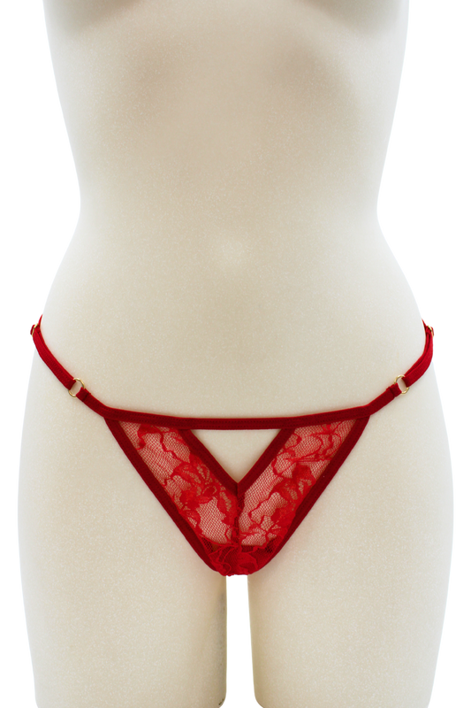 String rouge avec bijou perle strass dorés · Be Lily Panties · vue 2
