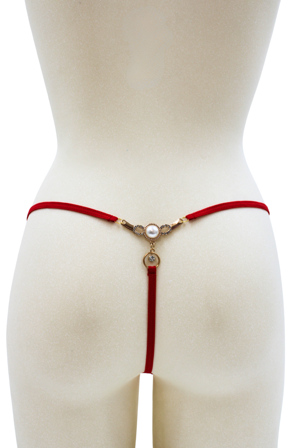 String rouge avec bijou perle strass dorés · Be Lily Panties · vue 3