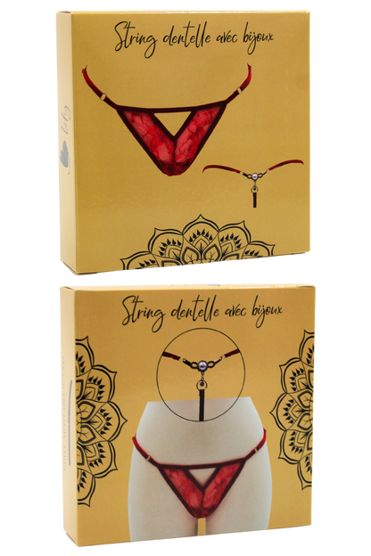 String rouge avec bijou perle strass dorés · Be Lily Panties · vue 4