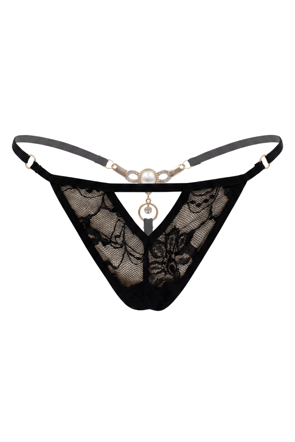String noir avec bijou perle strass dorés · Be Lily Panties
