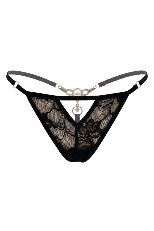 String noir avec bijou perle strass dorés · Be Lily Panties