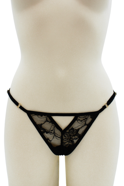 String noir avec bijou perle strass dorés · Be Lily Panties · vue 2