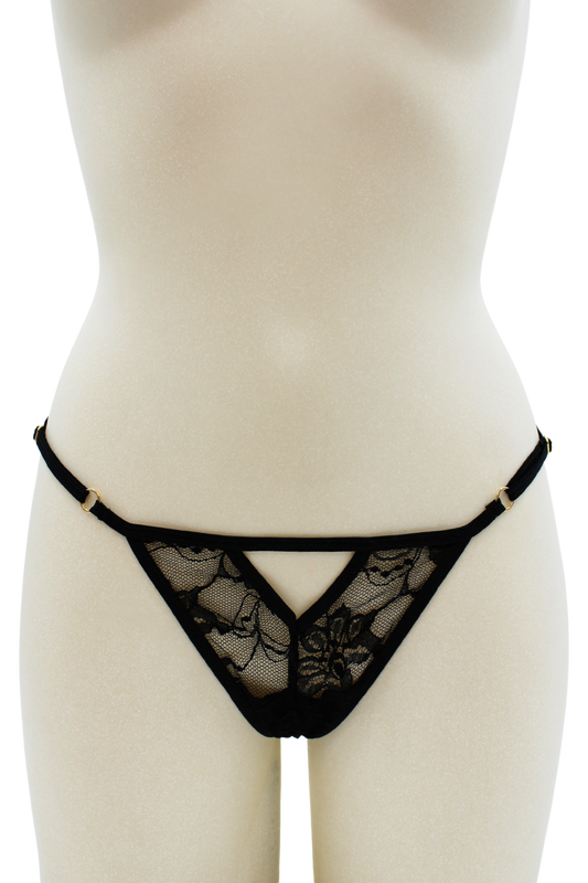 String noir avec bijou perle strass dorés · Be Lily Panties · vue 2