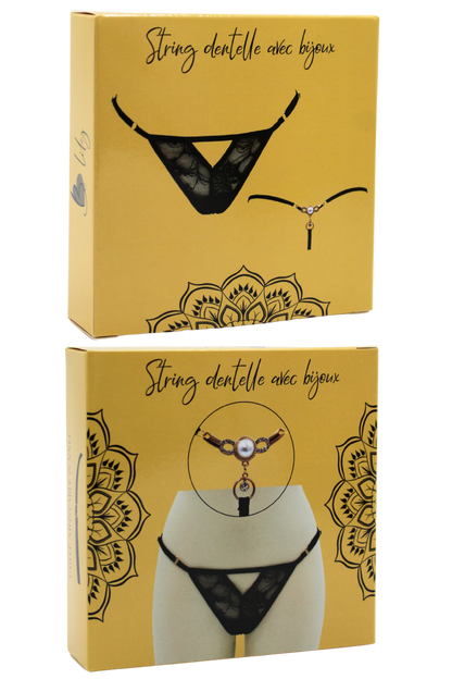 String noir avec bijou perle strass dorés · Be Lily Panties · vue 4