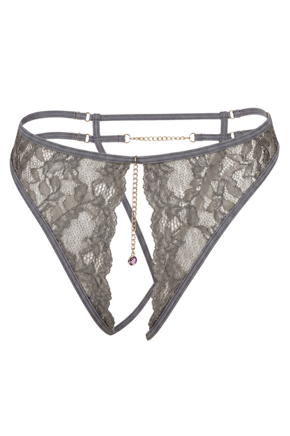 String gris avec bijou couleur aléatoire et chaîne dorée · Be Lily Panties
