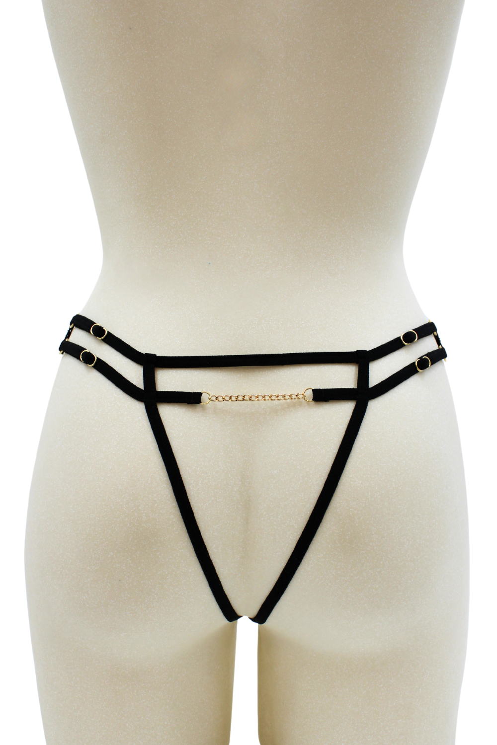 String noir avec bijou couleur aléatoire et chaîne dorée · Be Lily Panties · vue 3