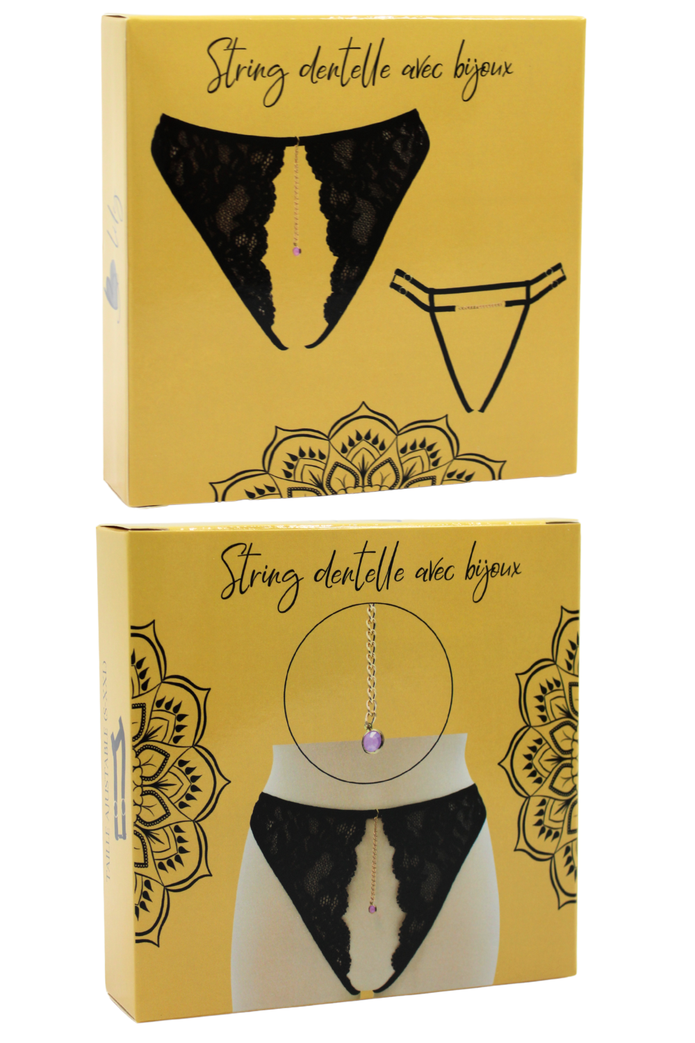 String noir avec bijou couleur aléatoire et chaîne dorée · Be Lily Panties · vue 4