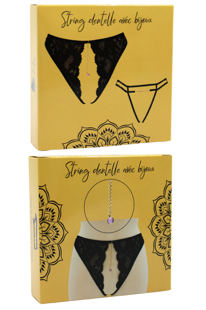 String noir avec bijou couleur aléatoire et chaîne dorée · Be Lily Panties · vue 4