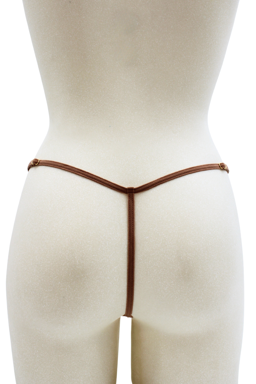 String en dentelle taupe ouvert avec chaînes dorées · Be Lily Panties · vue 3