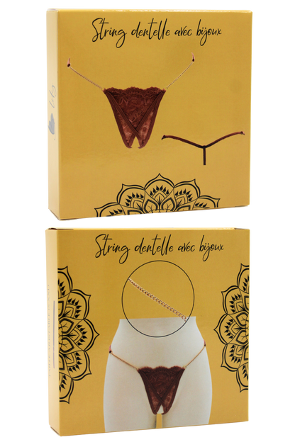 String en dentelle taupe ouvert avec chaînes dorées · Be Lily Panties · vue 4