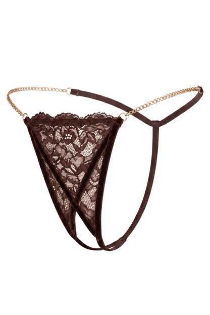 String en dentelle marron ouvert avec chaînes dorées · Be Lily Panties
