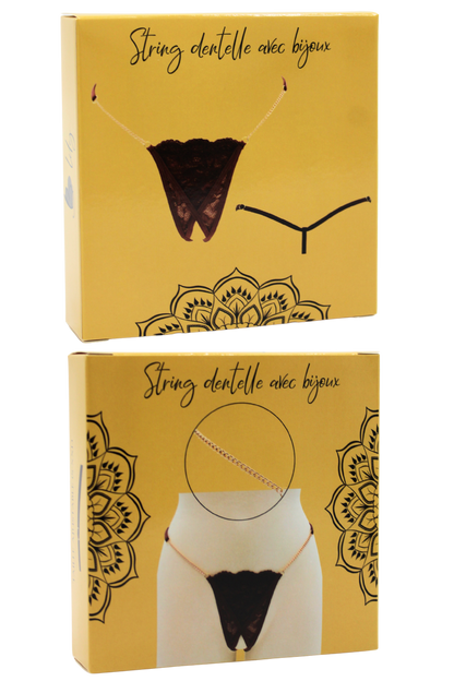 String en dentelle marron ouvert avec chaînes dorées · Be Lily Panties · vue 4