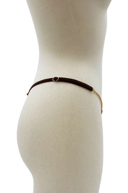 String en dentelle marron ouvert avec chaînes dorées · Be Lily Panties · vue 5
