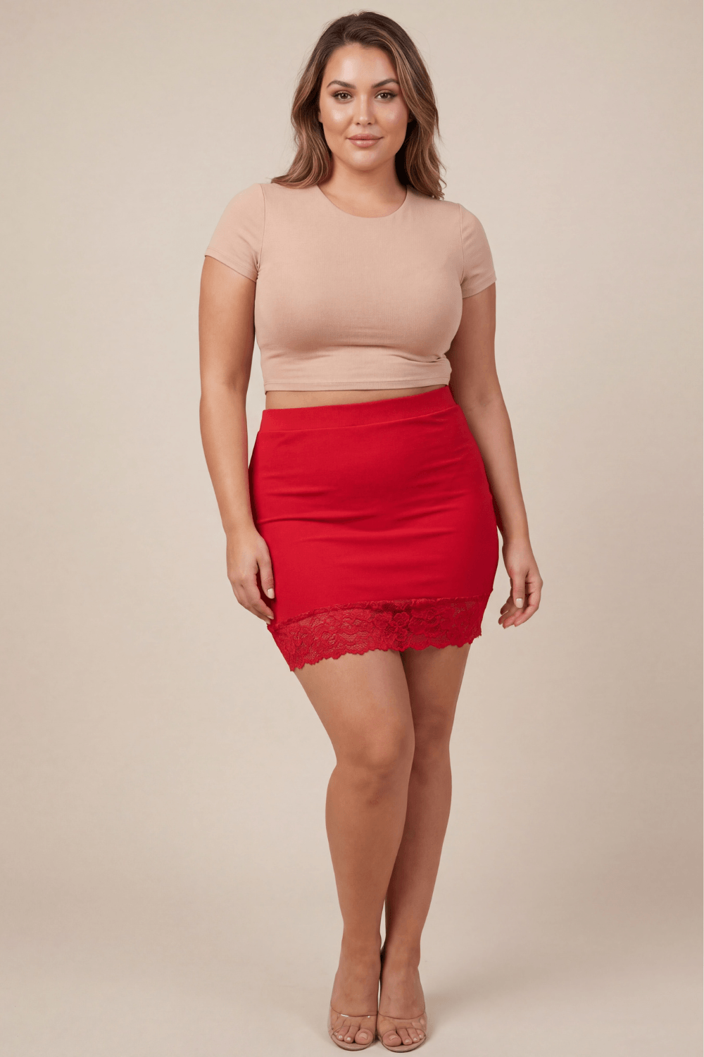 Jupe courte rouge Marina · Be lily Mode · vue 3