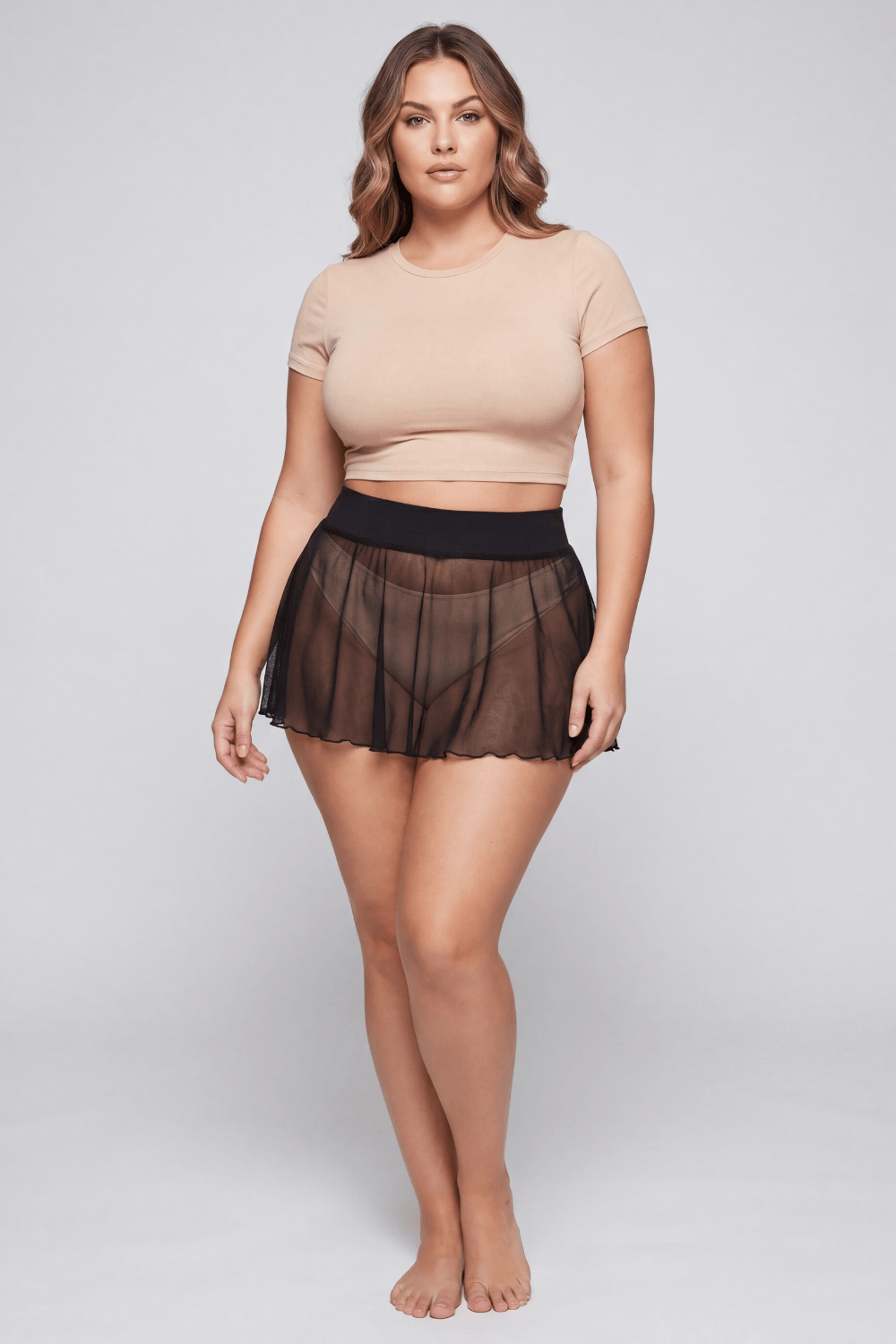 Mini jupe noire en résille transparente Stella · Be lily Mode · vue 3