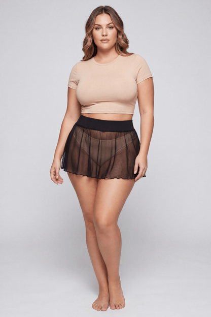 Mini jupe noire en résille transparente Stella · Be lily Mode · vue 3