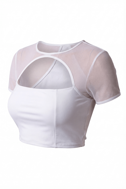 Top court échancré en résille fine blanc Be Lily