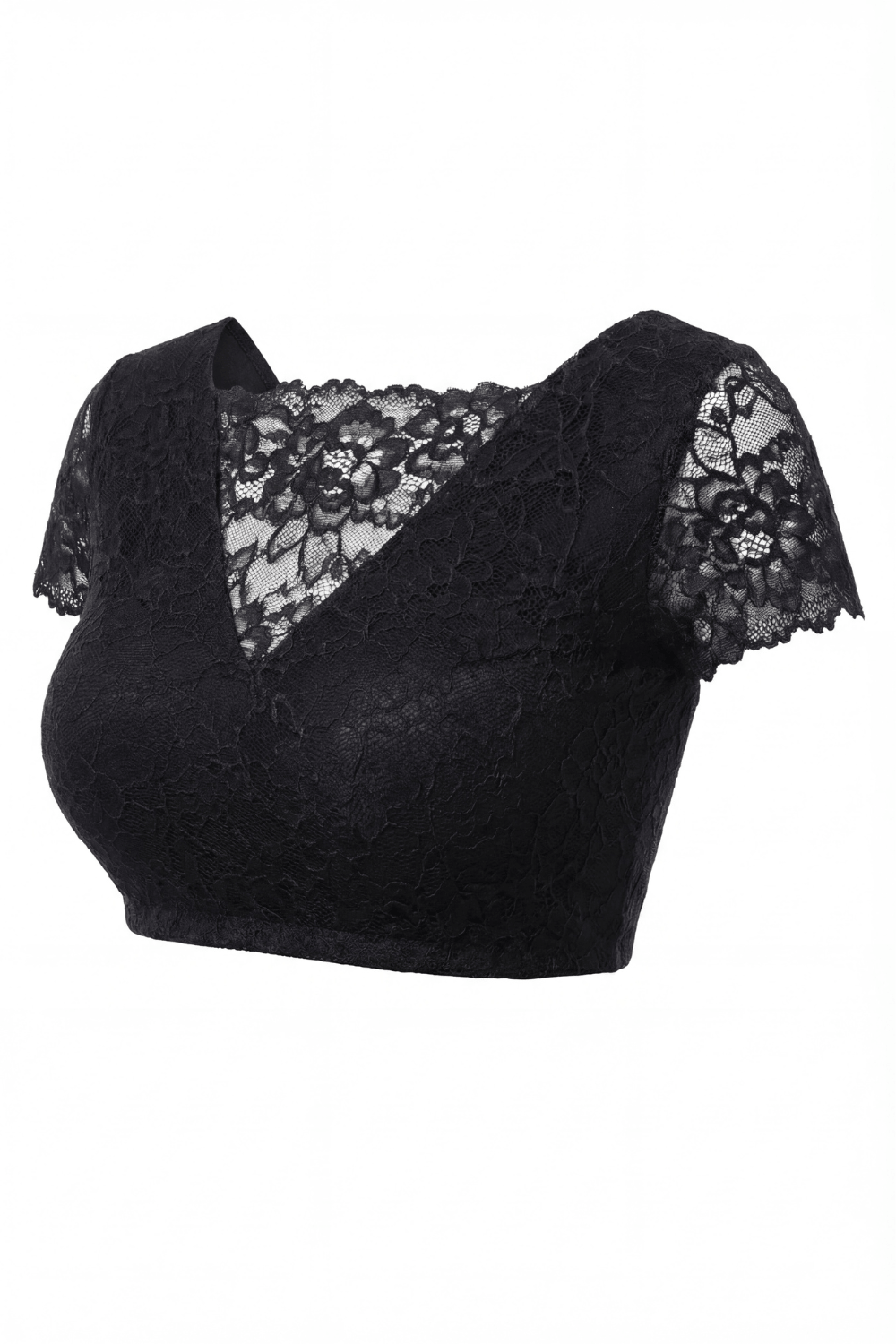 Top court bi-matière réversible col dentelle noir Be Lily