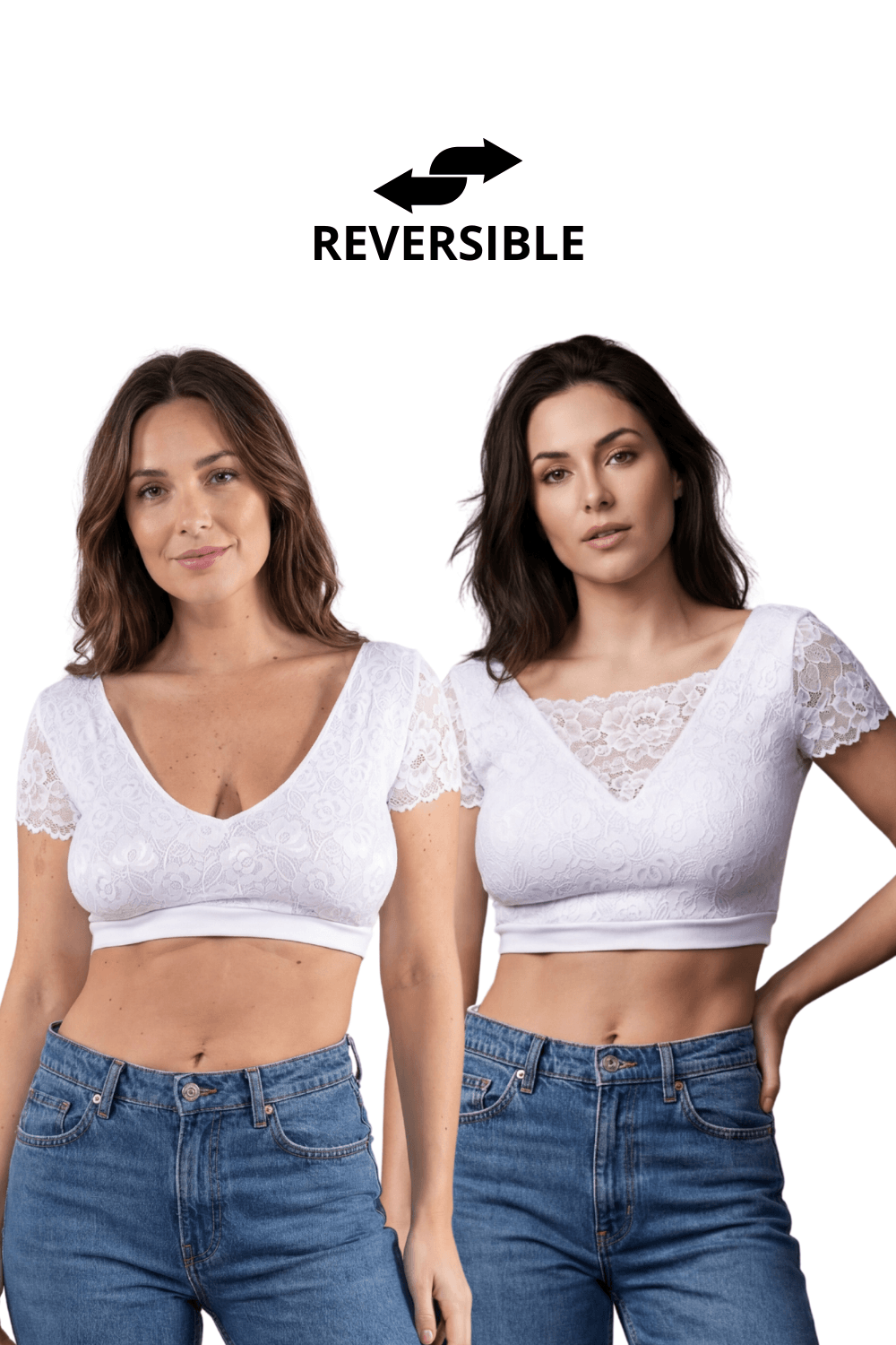 Top court bi-matière réversible col dentelle blanc Be Lily