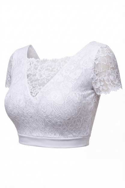 Top court bi-matière réversible col dentelle blanc Be Lily
