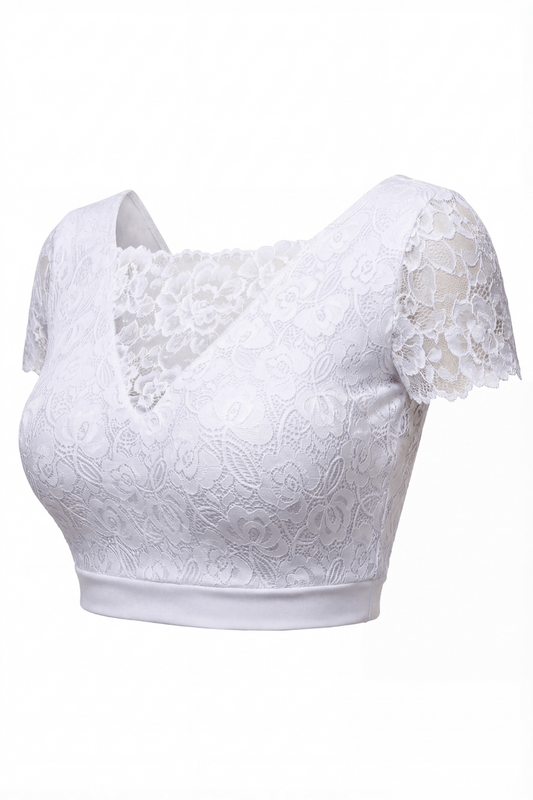 Top court bi-matière réversible col dentelle blanc Be Lily