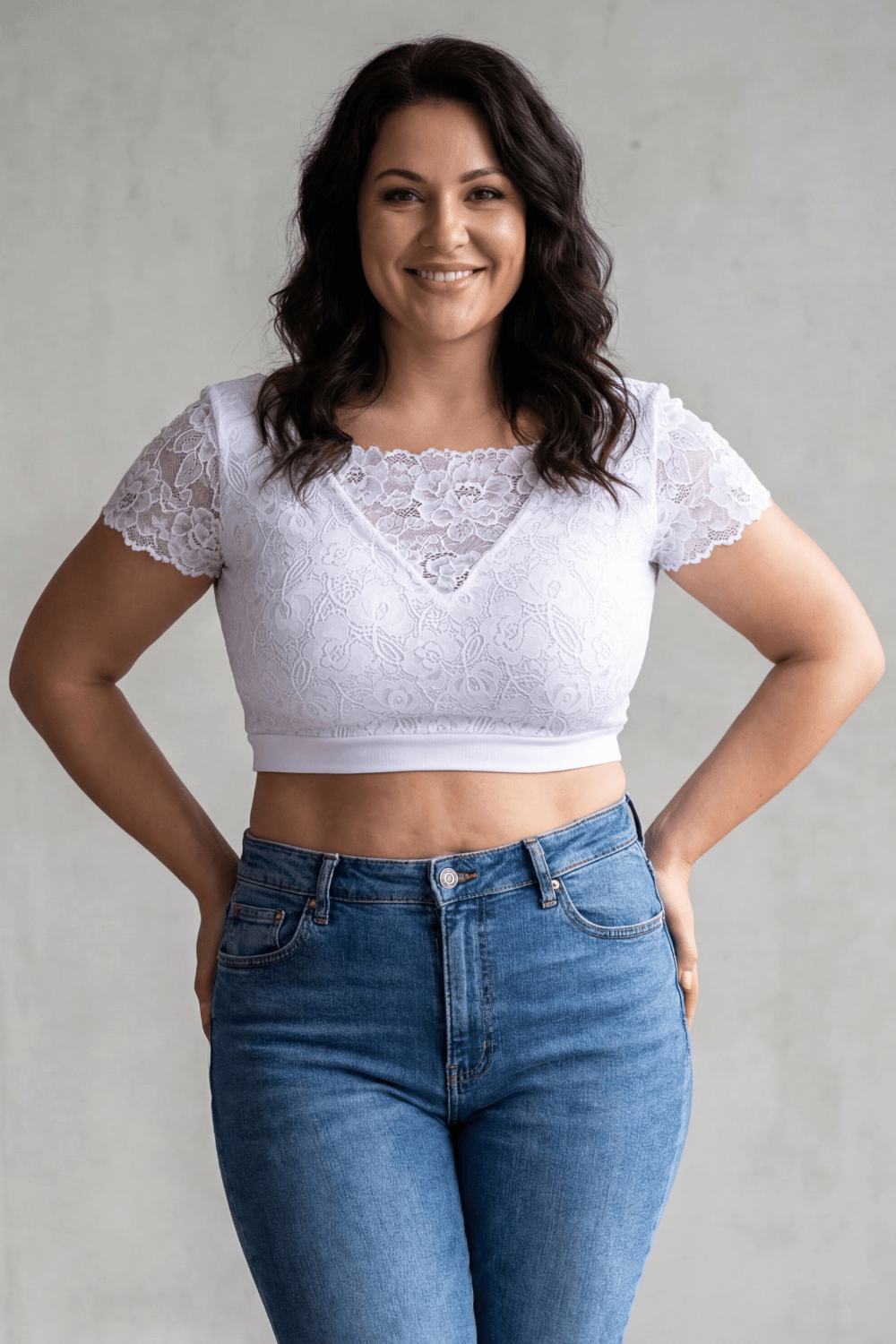 Top court bi-matière réversible col dentelle blanc Be Lily