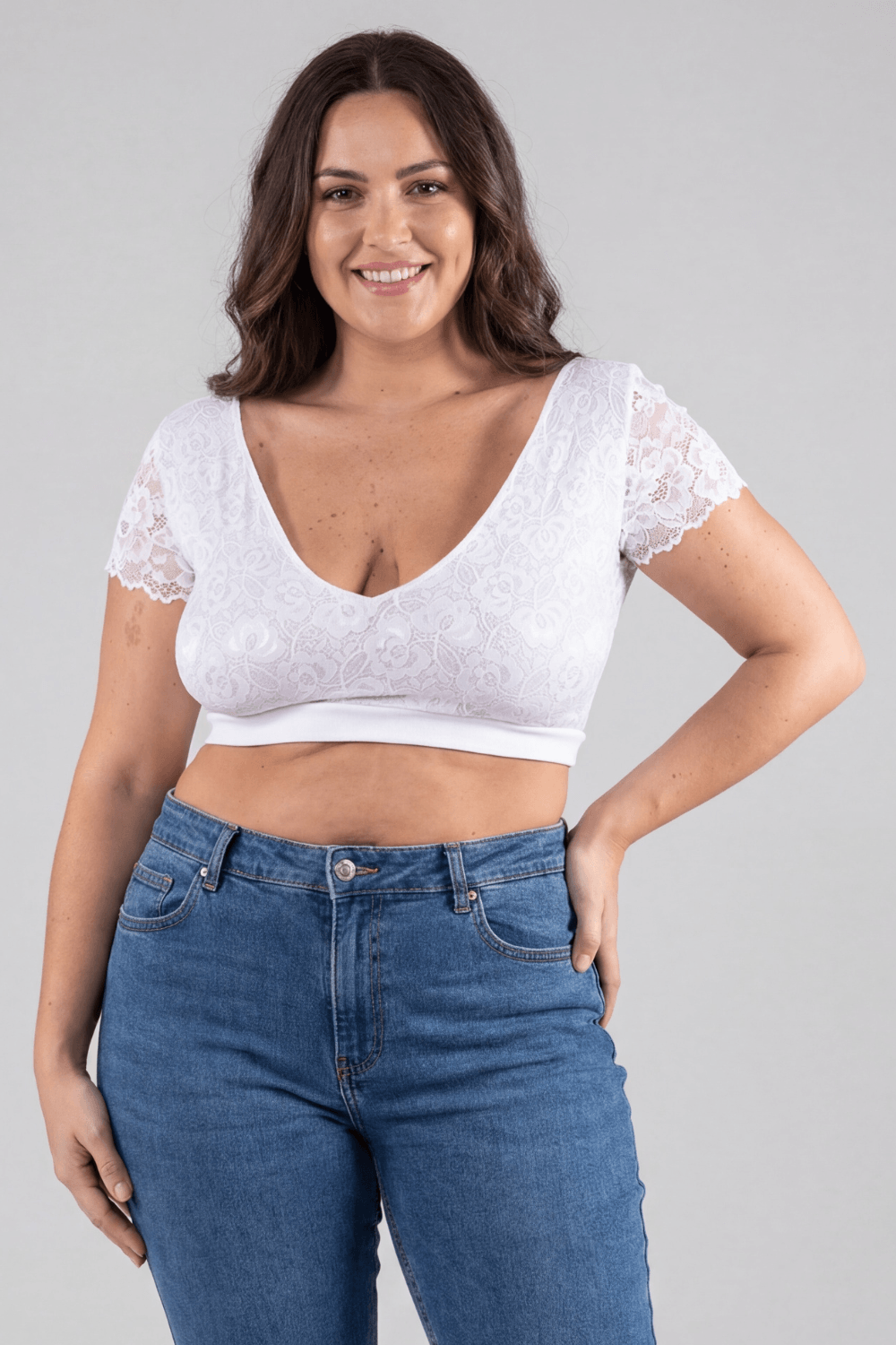 Top court bi-matière réversible col dentelle blanc Be Lily