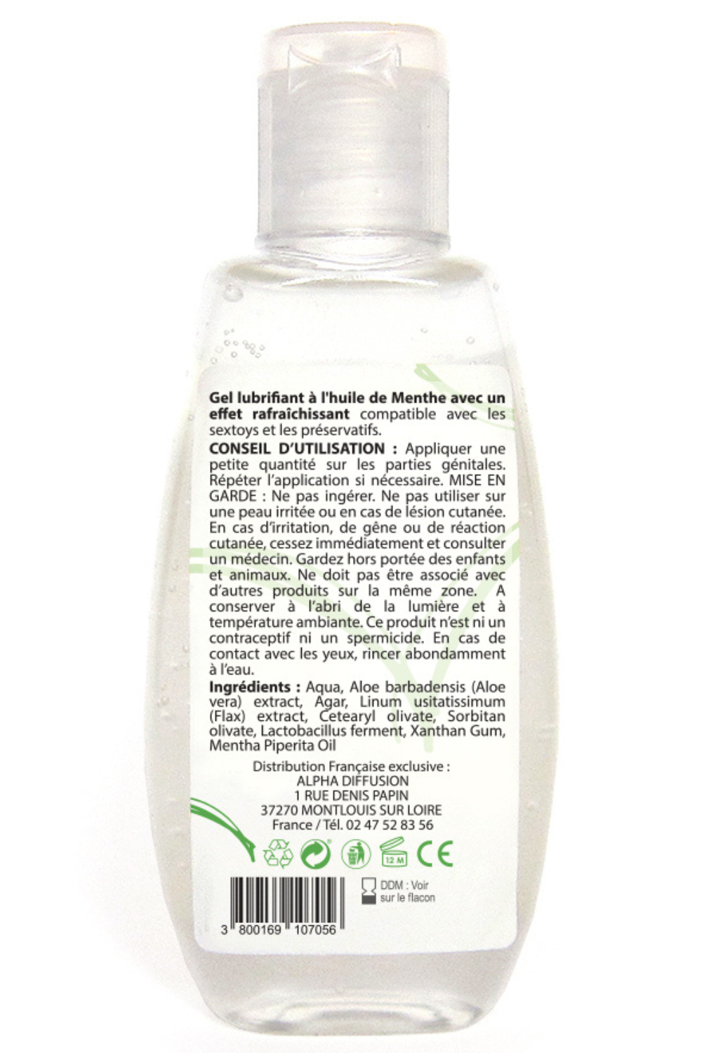 Lubrifiant à base d'eau 100% naturel Menthe poivrée 90 ml · Sezmar · vue 2