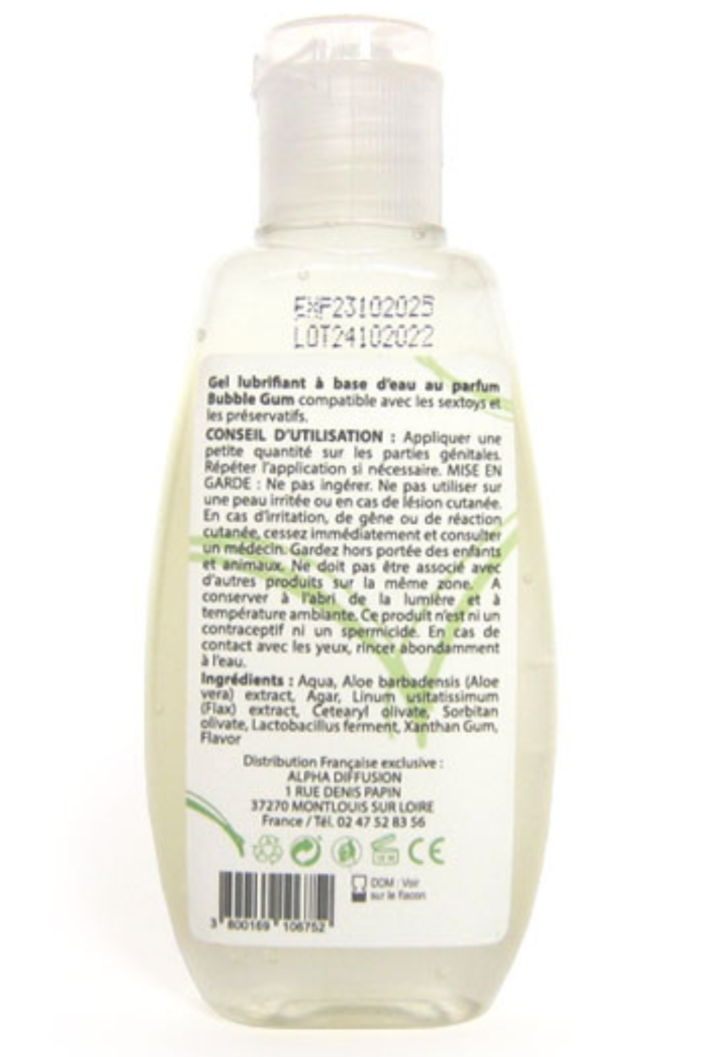 Lubrifiant à base d'eau 100% naturel Bubble Gum 90 ml · Sezmar · vue 2