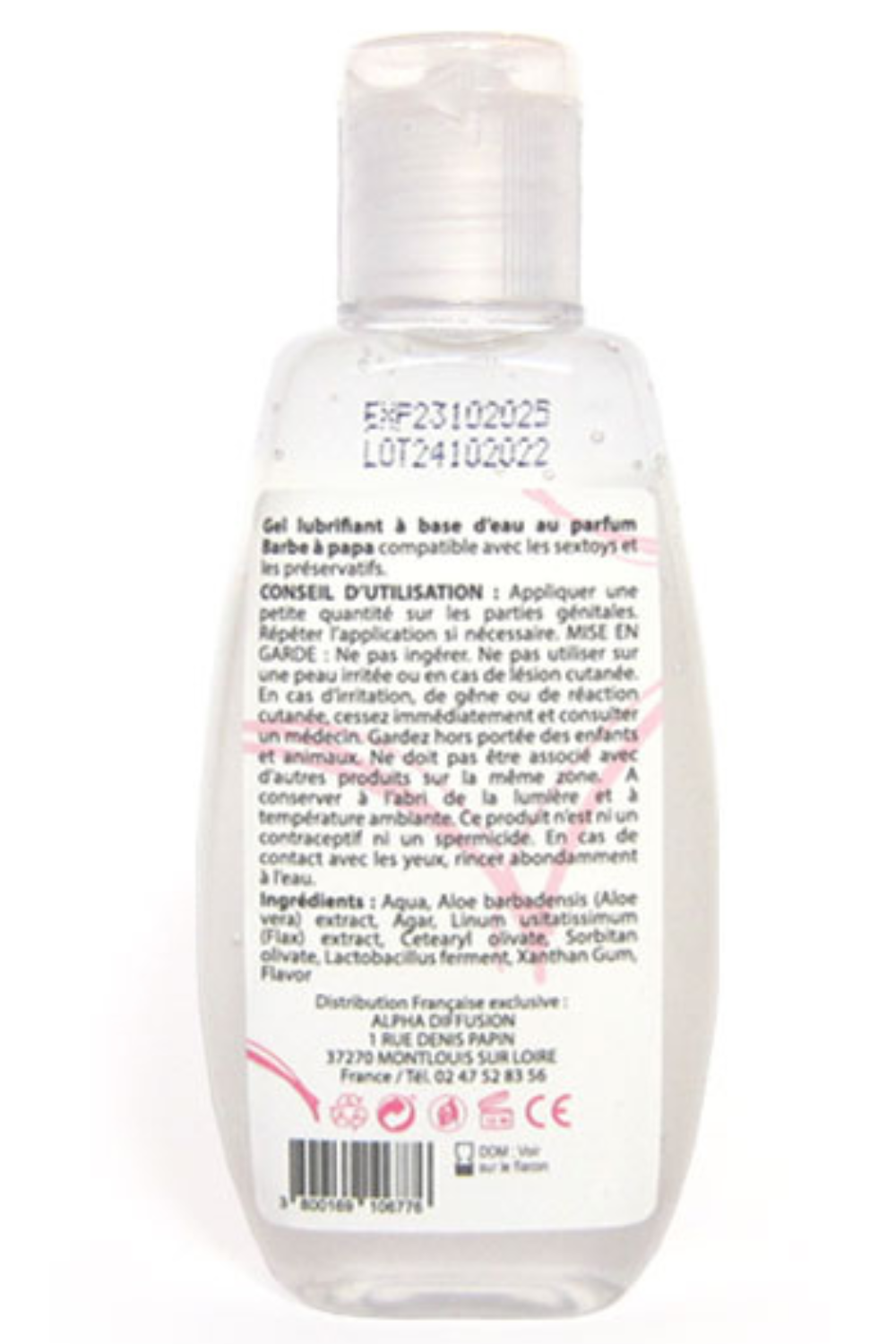 Lubrifiant à base d'eau 100% naturel Barbe à Papa 90 ml · Sezmar · vue 2