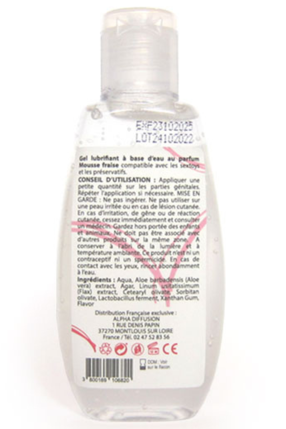 Lubrifiant à base d'eau 100% naturel Mousse fraise 90 ml · Sezmar · vue 2