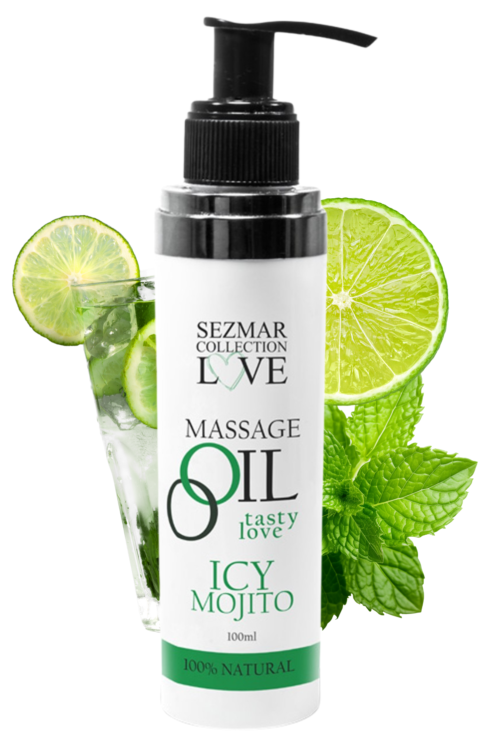 Huile de massage comestible mojito menthe 100ml 100% naturelle · Sezmar