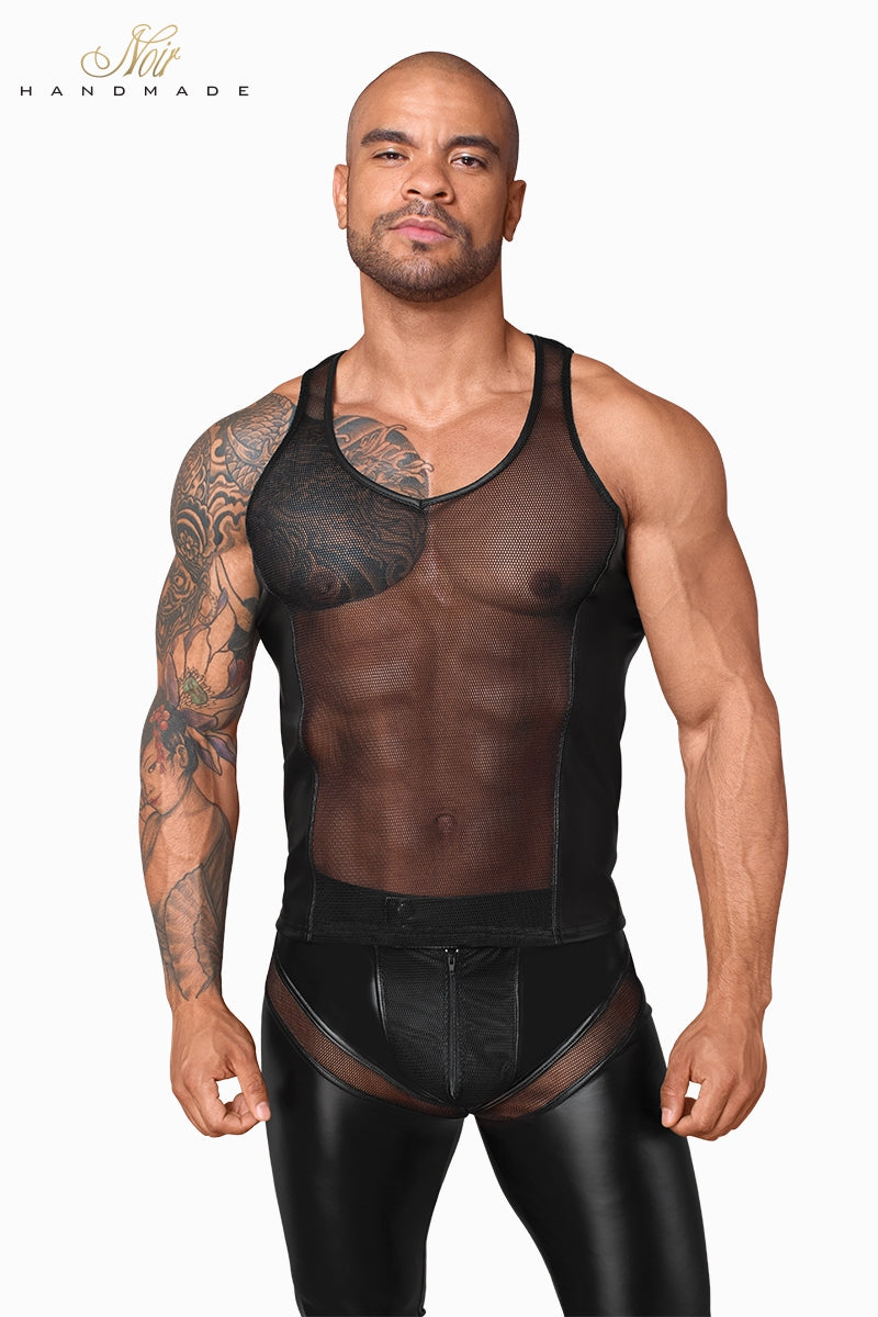 Débardeur filet 3D et wetlook Rebellious Noir Handmade