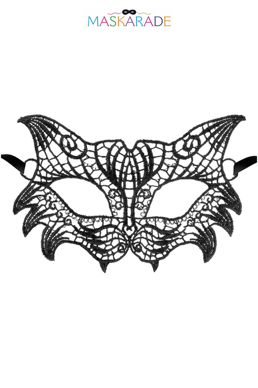 Loup brodé en dentelle souple Nuit noir Maskarade
