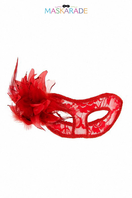 Loup semi-rigide en dentelle La Traviata rouge Maskarade