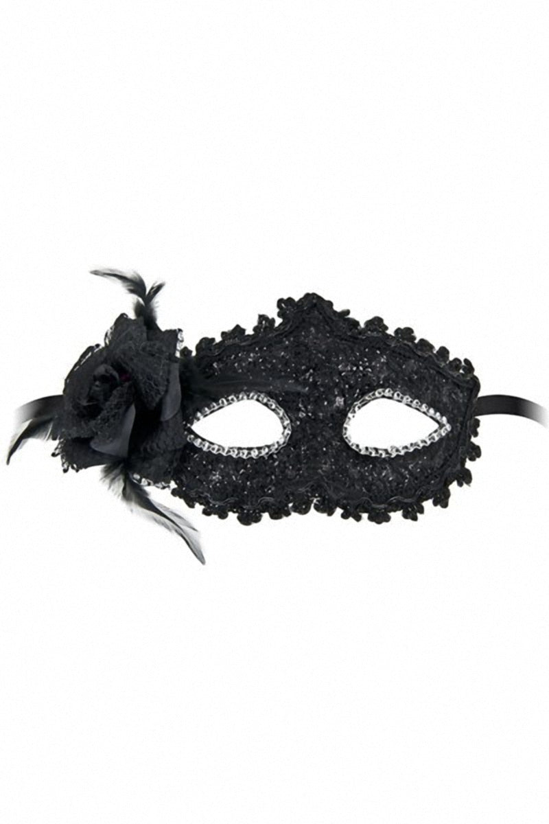 Loup vénitien semi-rigide noir à strass Bella Figura Maskarade