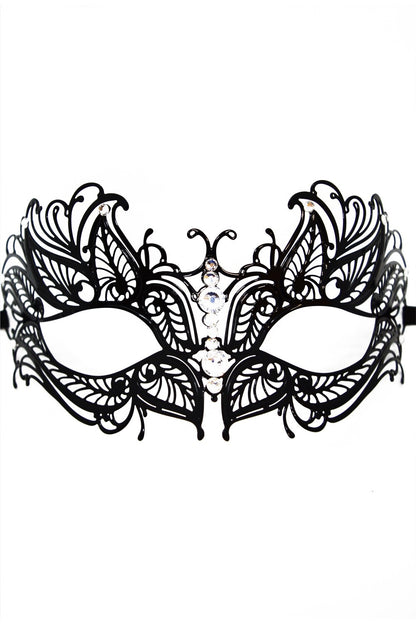 Masque vénitien rigide à strass Greta noir Be Lily
