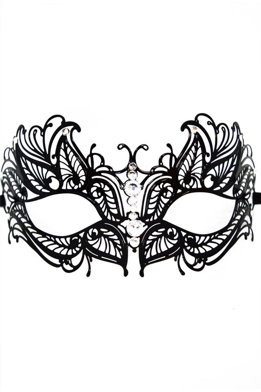 Masque vénitien rigide à strass Greta noir Be Lily