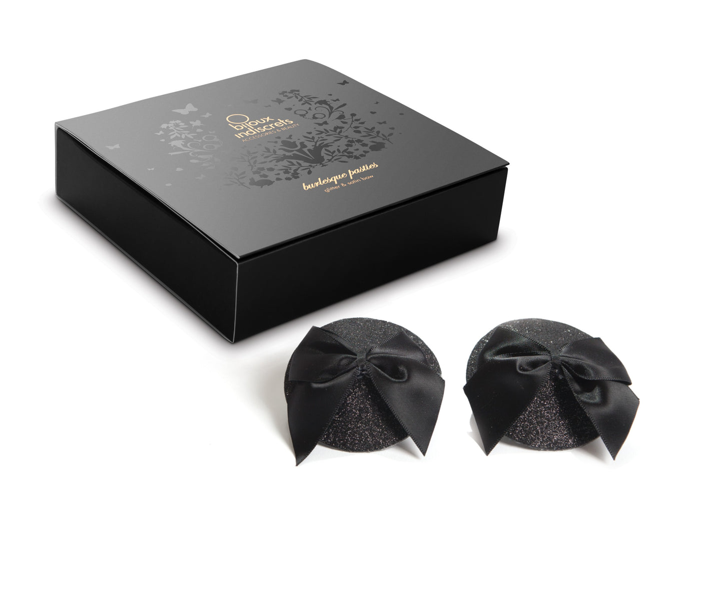 Cache-tétons Burlesque Noeud et Paillettes Noir · Bijoux Indiscrets