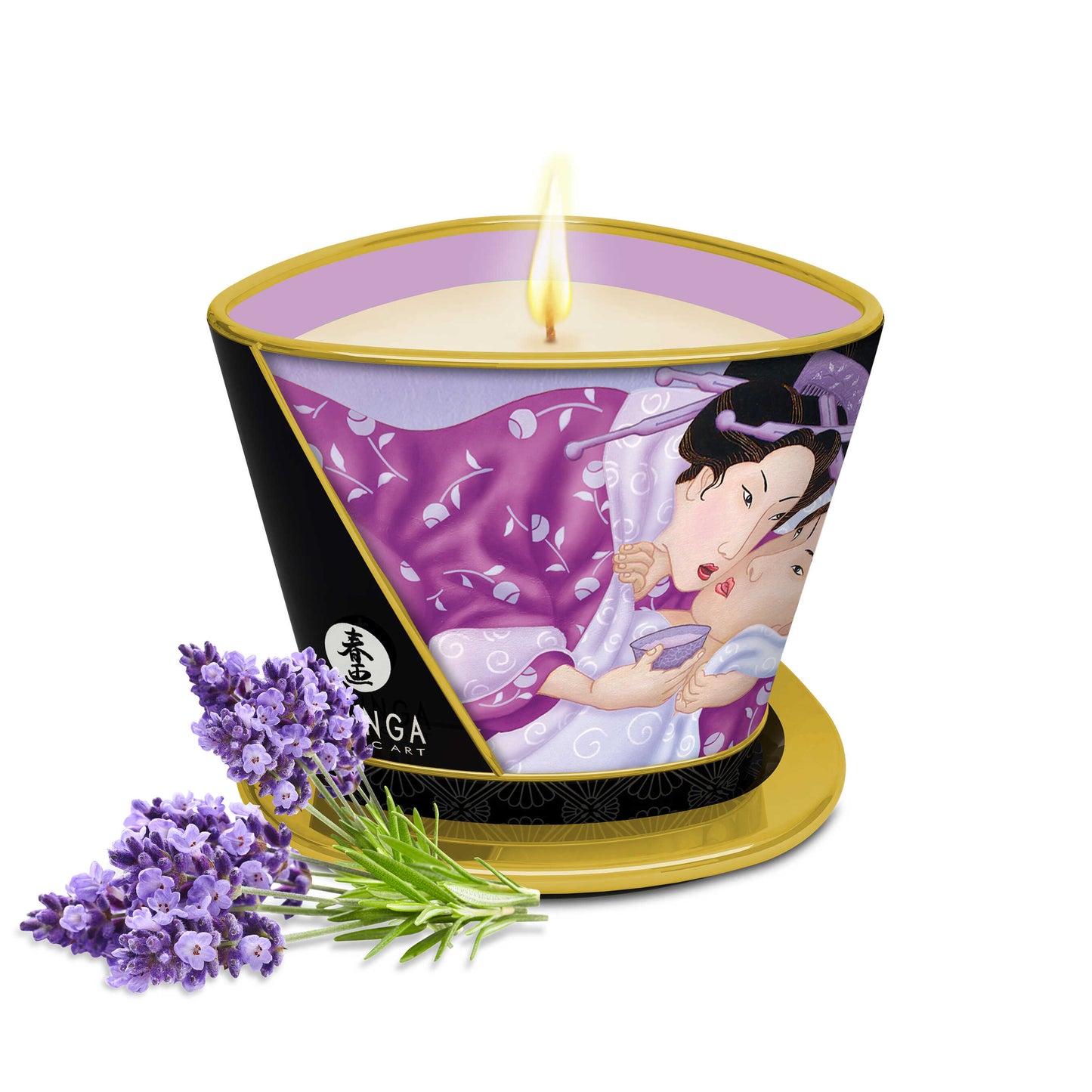 Bougie de massage lueur et caresses Lavande · Shunga