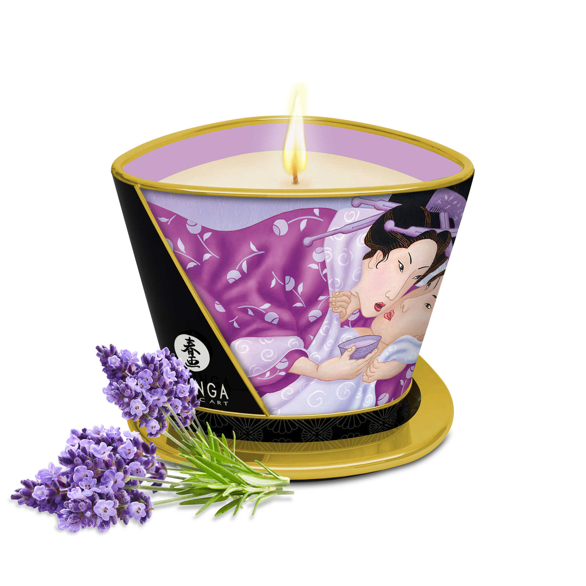 Bougie de massage lueur et caresses Lavande · Shunga